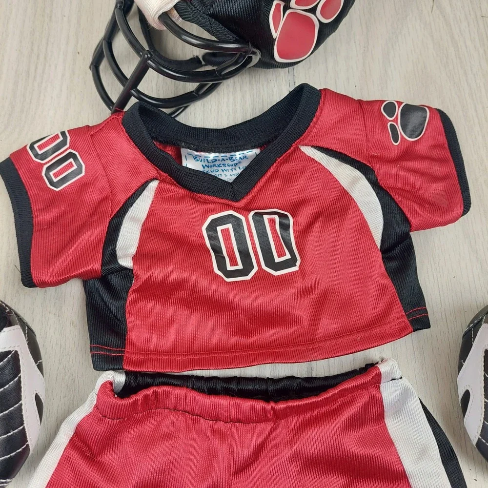 Build-A-Bear Football Uniform Set Unisex OS Red Black Jersey Helmet Cleats 4pc